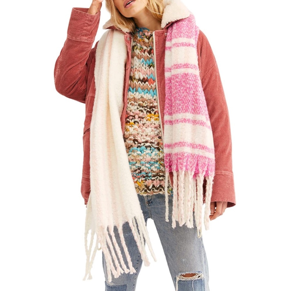💗Free Prople Gemini Plaid Blanket Scarf💗~petal pink🌷